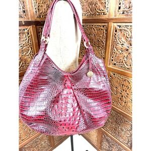 Brahmin Celia Melbourne Handbag Satchel Shoulder Bag  3 Section Red Leather READ